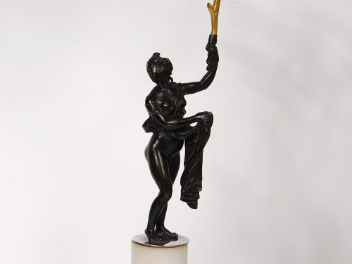 Coppia Candelabri 2 Luci Bronzo Marmo Carrara Antico Donna Aquila Settecento