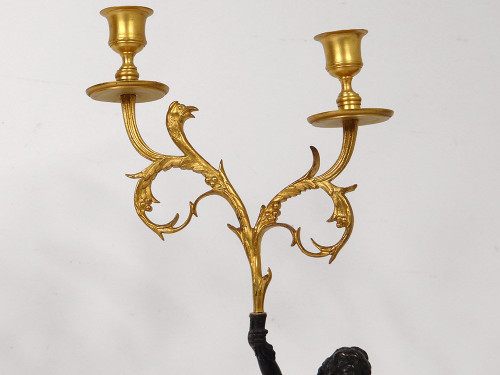Coppia Candelabri 2 Luci Bronzo Marmo Carrara Antico Donna Aquila Settecento