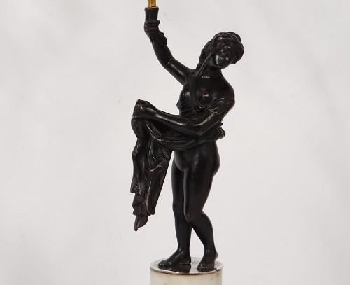 Coppia Candelabri 2 Luci Bronzo Marmo Carrara Antico Donna Aquila Settecento