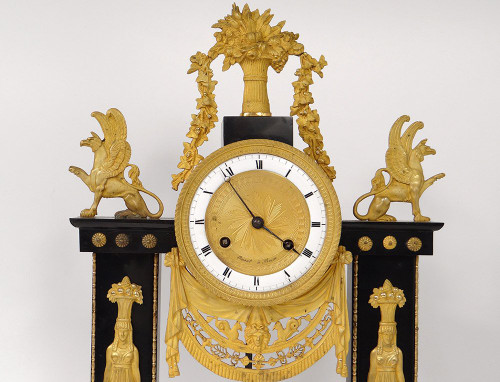 Portico Clock Bronze Gilt Marble Caryatids Return from Egypt Empire 19th century