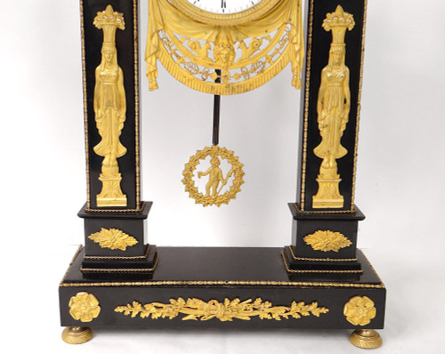 Portico Clock Bronze Gilt Marble Caryatids Return from Egypt Empire 19th century