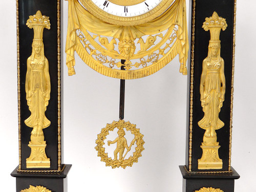 Portico Clock Bronze Gilt Marble Caryatids Return from Egypt Empire 19th century