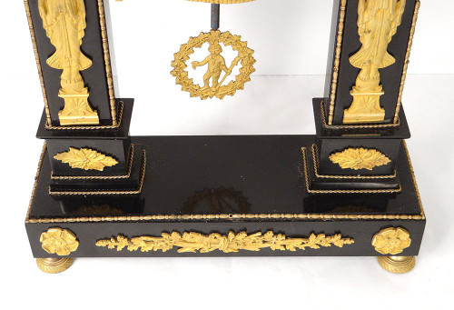Portico Clock Bronze Gilt Marble Caryatids Return from Egypt Empire 19th century