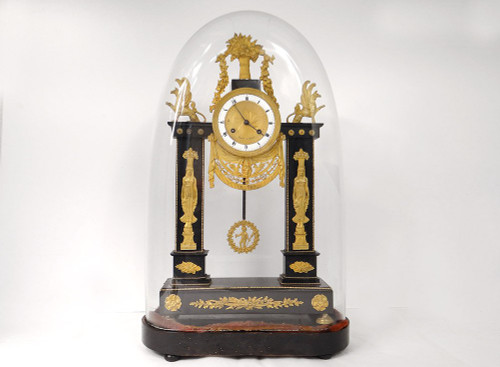 Portico Clock Bronze Gilt Marble Caryatids Return from Egypt Empire 19th century