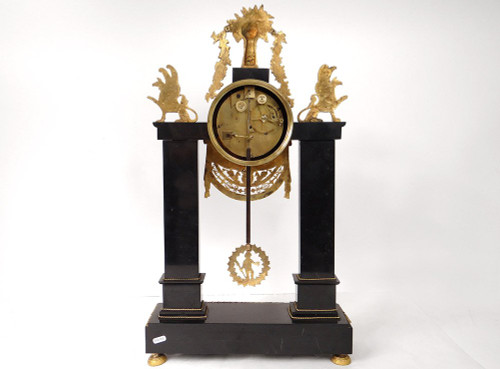 Portico Clock Bronze Gilt Marble Caryatids Return from Egypt Empire 19th century