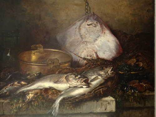 HST Still Life Stingray Lobster Fish Shell Eugène Claude 164x131cm 19th century