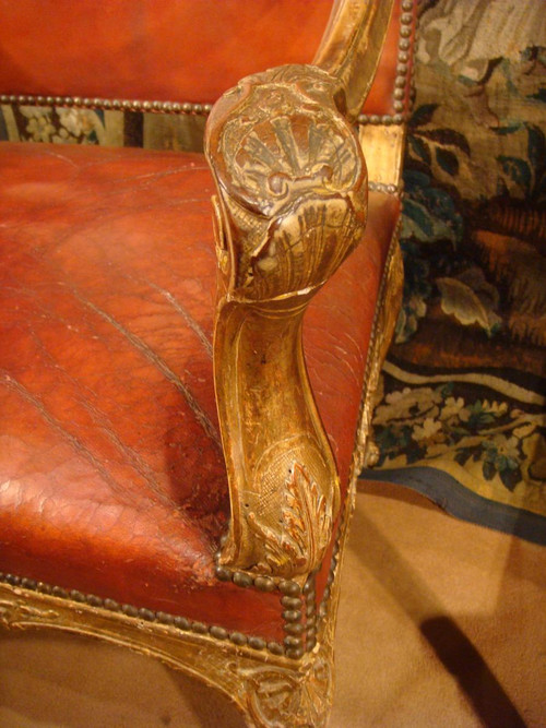 Pair Of Regency Armchairs In Golden Carved Wood, Eighteenth