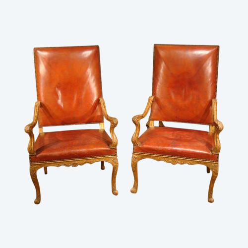 Pair Of Regency Armchairs In Golden Carved Wood, Eighteenth