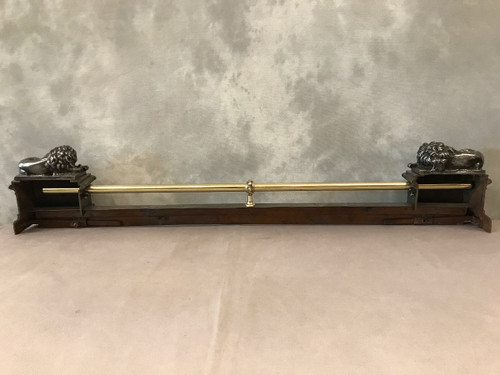 Fireplace bar, fireplace bar in cast iron and brass, 19th century