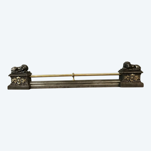Fireplace bar, fireplace bar in cast iron and brass, 19th century