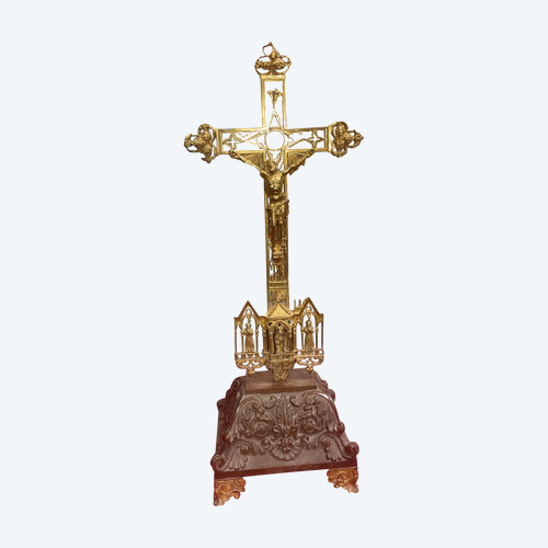 Finely Worked Brass Altar Crucifix - XIXth