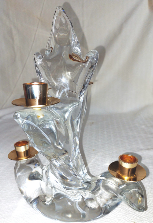 Pair of crystal candlesticks signed Maison Schneider (France) 60s-70s