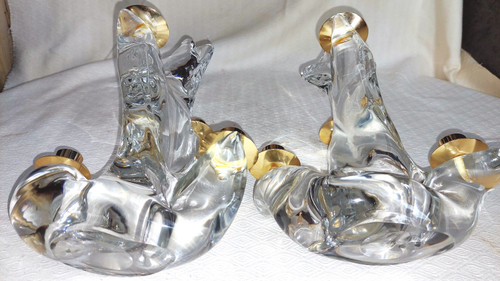Pair of crystal candlesticks signed Maison Schneider (France) 60s-70s
