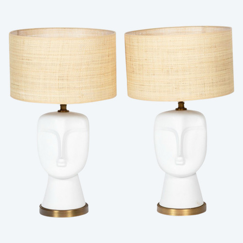 Coppia di lampade opaline bianche opache, XX secolo
