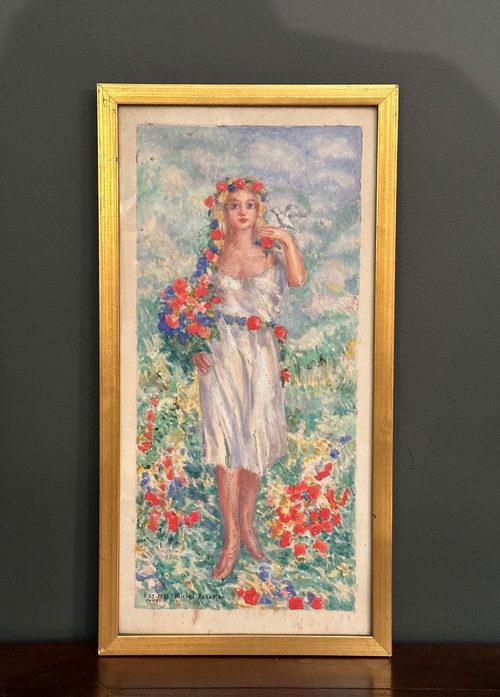 Mikhail Yakovlev, Suite De Quatre Aquarelles Saisons Ecole Russe (1880 - 1942)