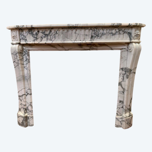 Cheminée De Style Louis XVI En Marbre Blanc Veiné De Carrare XIX Siècle
