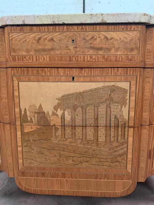 Commode With Central Projection In Amaranth Wood And Rosewood XX Century