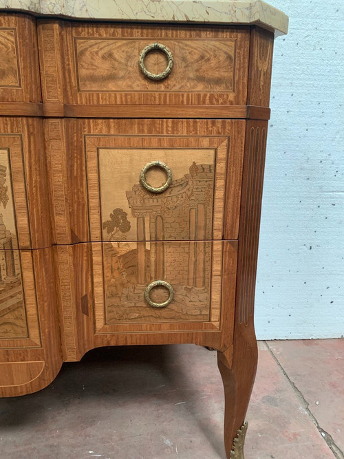 Commode With Central Projection In Amaranth Wood And Rosewood XX Century