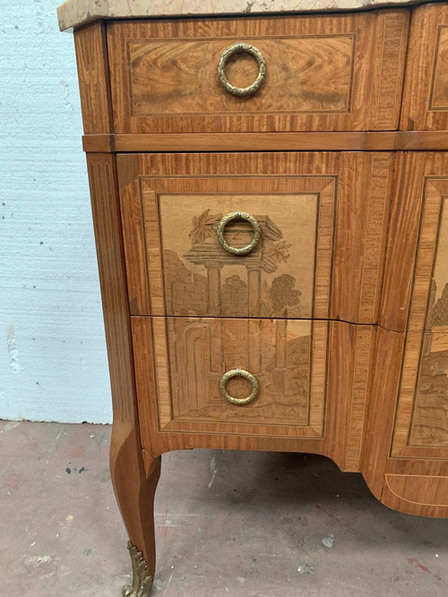 Commode With Central Projection In Amaranth Wood And Rosewood XX Century