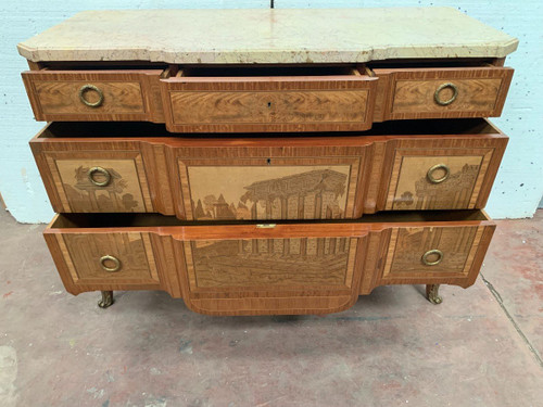 Commode With Central Projection In Amaranth Wood And Rosewood XX Century