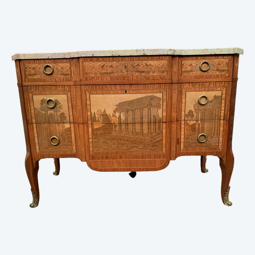 Commode With Central Projection In Amaranth Wood And Rosewood XX Century