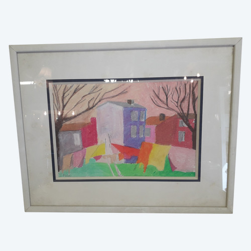 Tableau pastel paysage signée " Vacher paul " 20ème