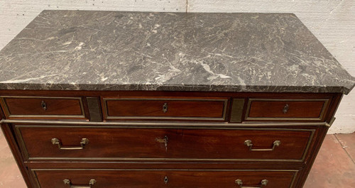 Comò Stile Luigi XVI In Mogano Piano In Marmo Grigio Venato XIX Secolo