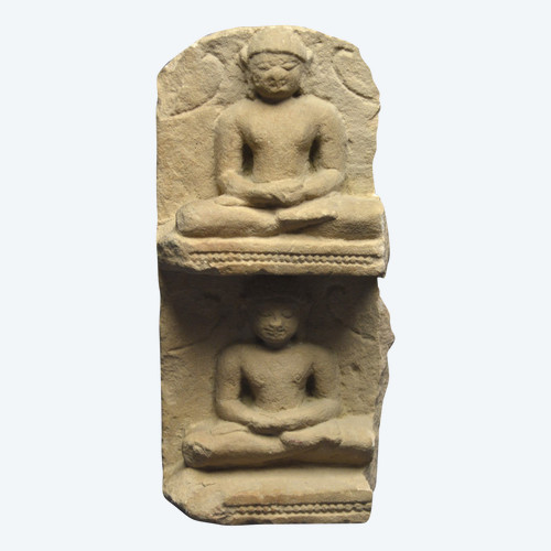 India, 8th - 10th century, Jain culture, Fragment of a sandstone stele depicting two Tirthankaras