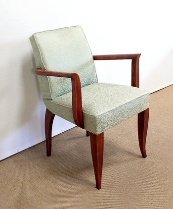  Set di 3 pezzi, coppia di poltrone a ponte e sgabello, Art Déco - 1940