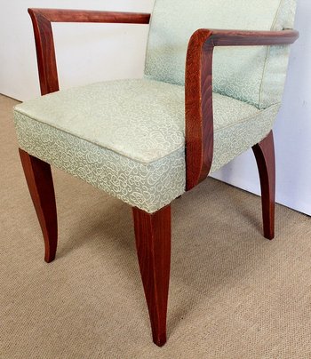  Set di 3 pezzi, coppia di poltrone a ponte e sgabello, Art Déco - 1940