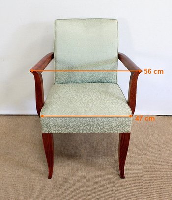  Set di 3 pezzi, coppia di poltrone a ponte e sgabello, Art Déco - 1940