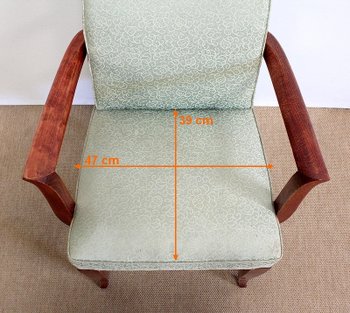  Set di 3 pezzi, coppia di poltrone a ponte e sgabello, Art Déco - 1940