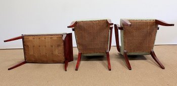  Set di 3 pezzi, coppia di poltrone a ponte e sgabello, Art Déco - 1940