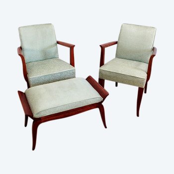  3-piece set, Pair of Bridge Armchairs and Stool, Art Deco - 1940