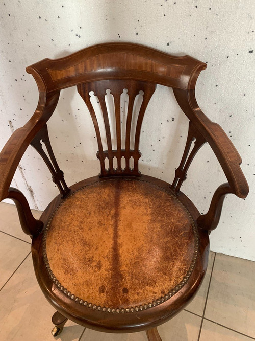 Bureau Et Son Fauteuil Tournant Angleterre XIX Siècle
