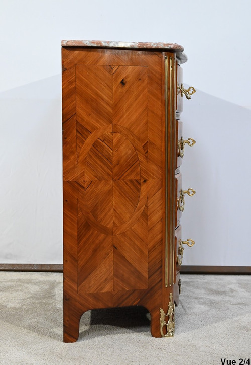 Petite Commode Tombeaux d’entre-deux en Bois de Violette et de Bois de Rose, style Louis XIV – 2ème moitié du XIXe