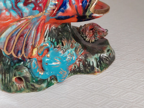 Céramique forme poisson pied lampe d'Art Vallauris années 50 60 70