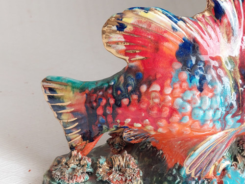 Céramique forme poisson pied lampe d'Art Vallauris années 50 60 70