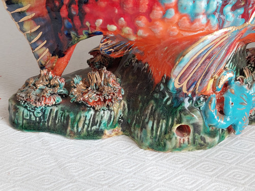 Céramique forme poisson pied lampe d'Art Vallauris années 50 60 70