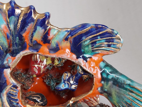 Céramique forme poisson pied lampe d'Art Vallauris années 50 60 70