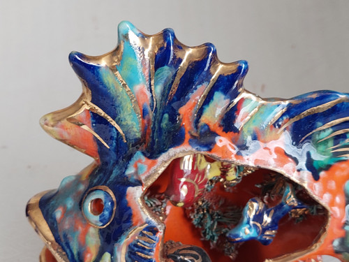 Céramique forme poisson pied lampe d'Art Vallauris années 50 60 70