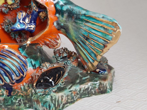 Céramique forme poisson pied lampe d'Art Vallauris années 50 60 70
