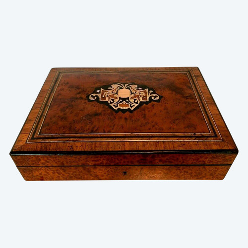 Boite A Jetons Loupe De Thuya Coffret Napoléon III Marqueterie Boulle XX Siècle
