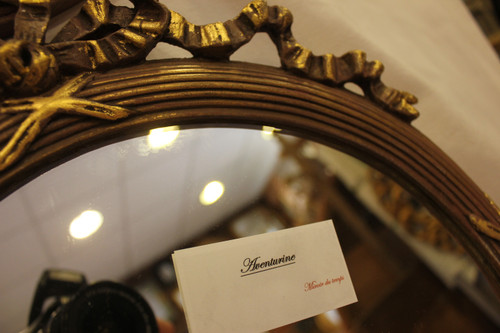 Pair Of Louis XVI, Patina And Gold Leaf Round Mirrors 35 X 40 Cm
