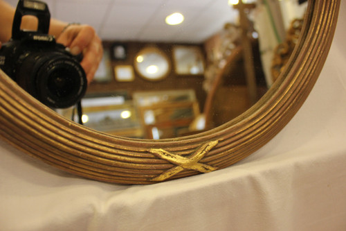 Pair Of Louis XVI, Patina And Gold Leaf Round Mirrors 35 X 40 Cm