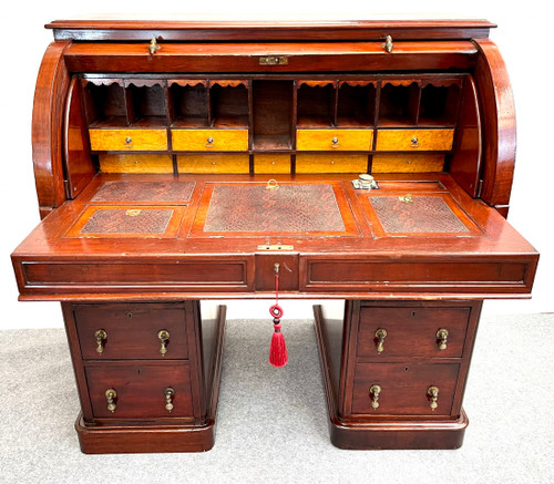 Bureau à cylindre victorien en acajou avec tiroir secret 1830
