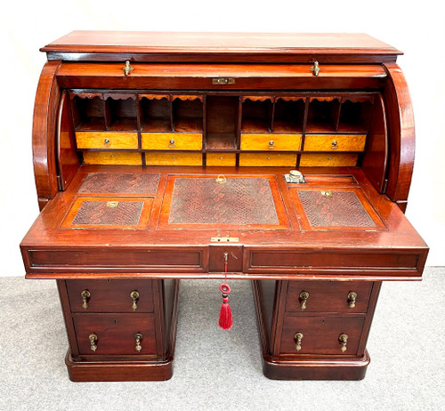 Bureau à cylindre victorien en acajou avec tiroir secret 1830