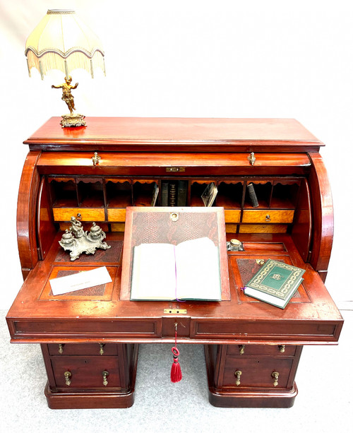 Bureau à cylindre victorien en acajou avec tiroir secret 1830