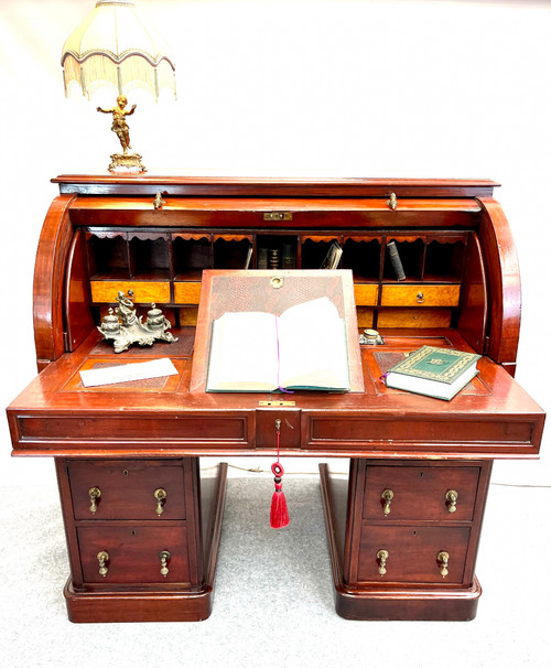 Bureau à cylindre victorien en acajou avec tiroir secret 1830