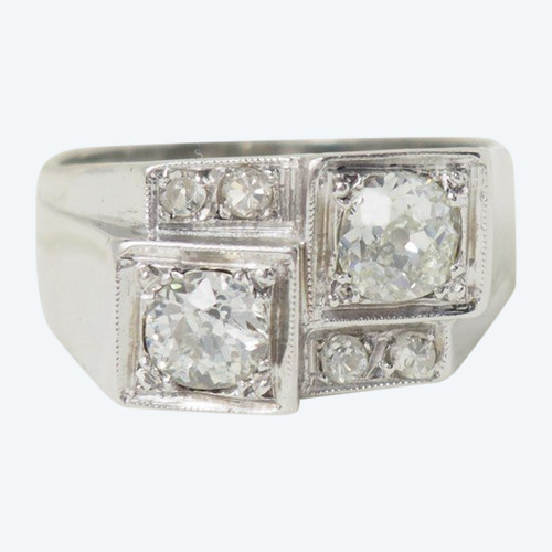 Anello Art Déco In Platino E Diamanti